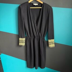 Vintage St. John Black Dress with Gold Embellished Sleeves